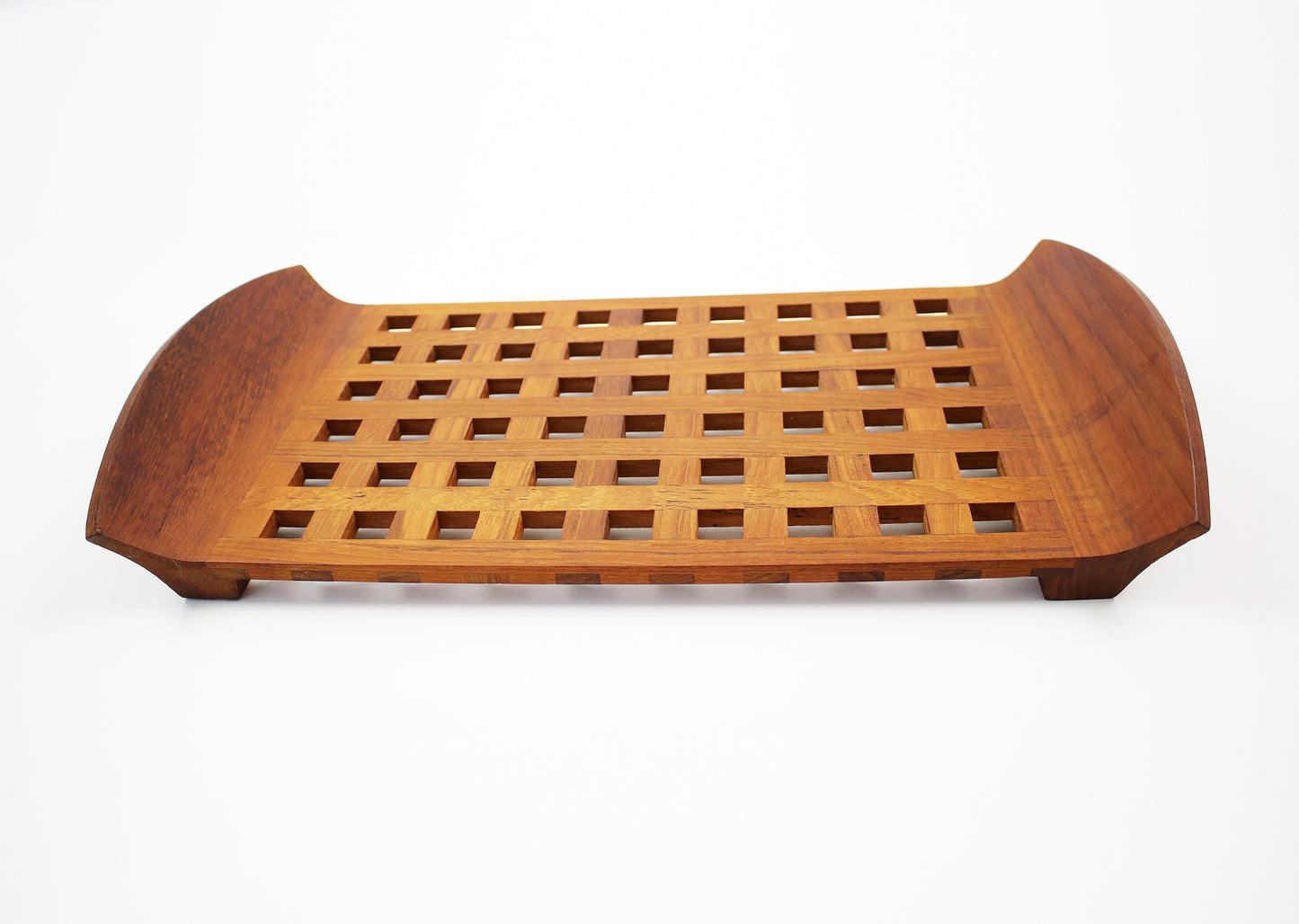 Jens Quistgaard Dansk Designs lattice teak and glass dish serving tray Signed JHQ