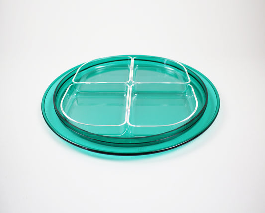 1990s Italian hors d'oeuvres serving tray in clear and clear emerald green lucite by Guzzini - Ninfea range