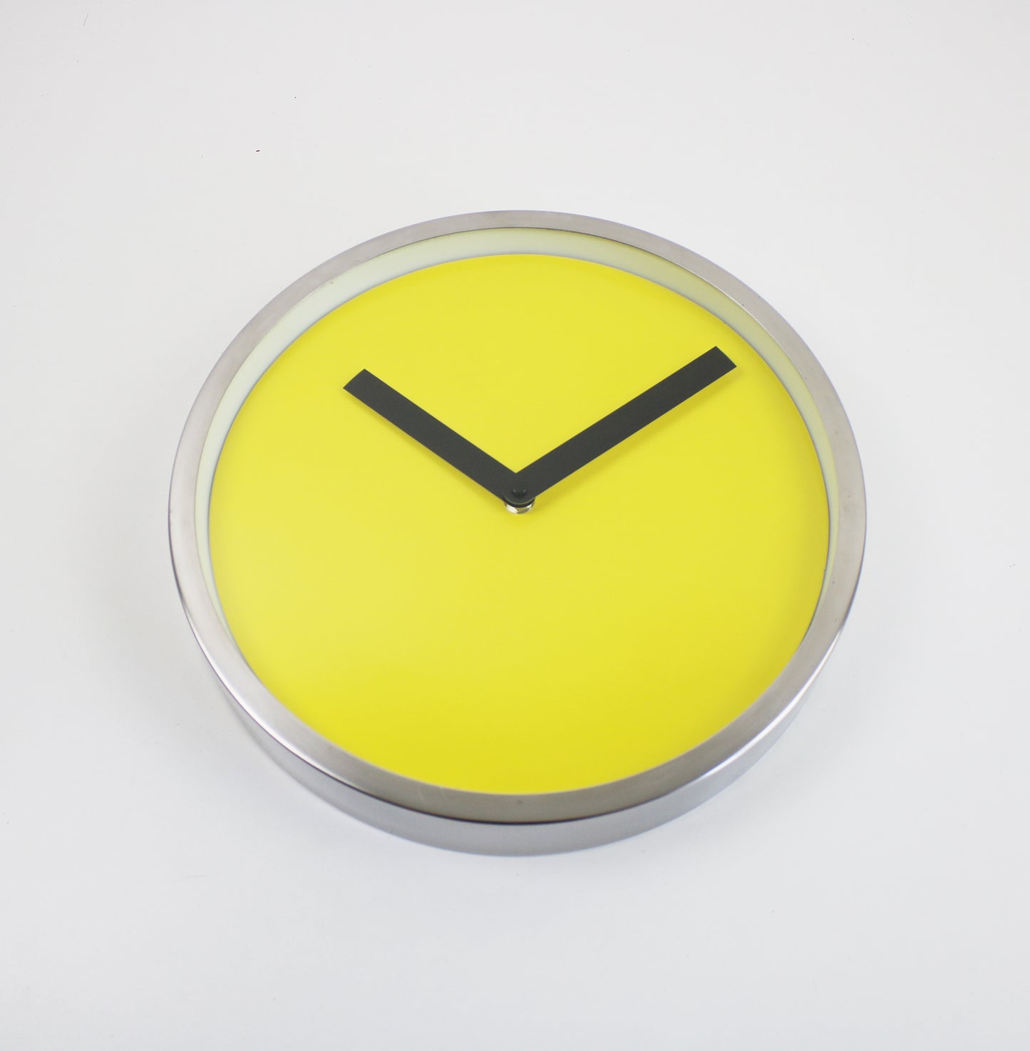 Preloved minimalist wall clock by IKEA space age yellow, black and steel