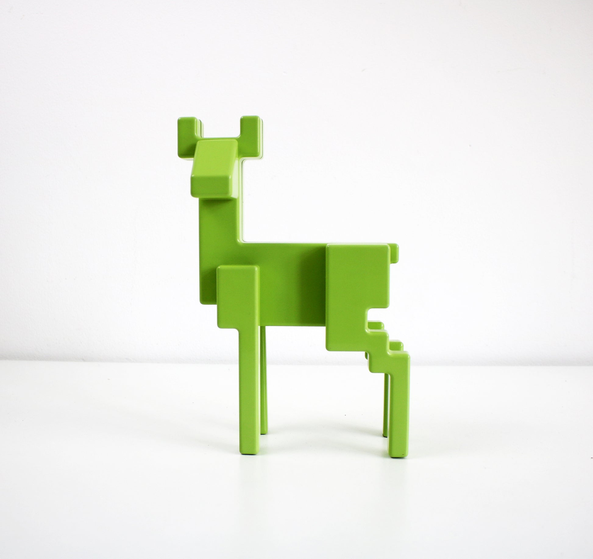 Retired and preloved Samspelt pixel deer by Monika Mulder for IKEA green enamel cast metal sculpture