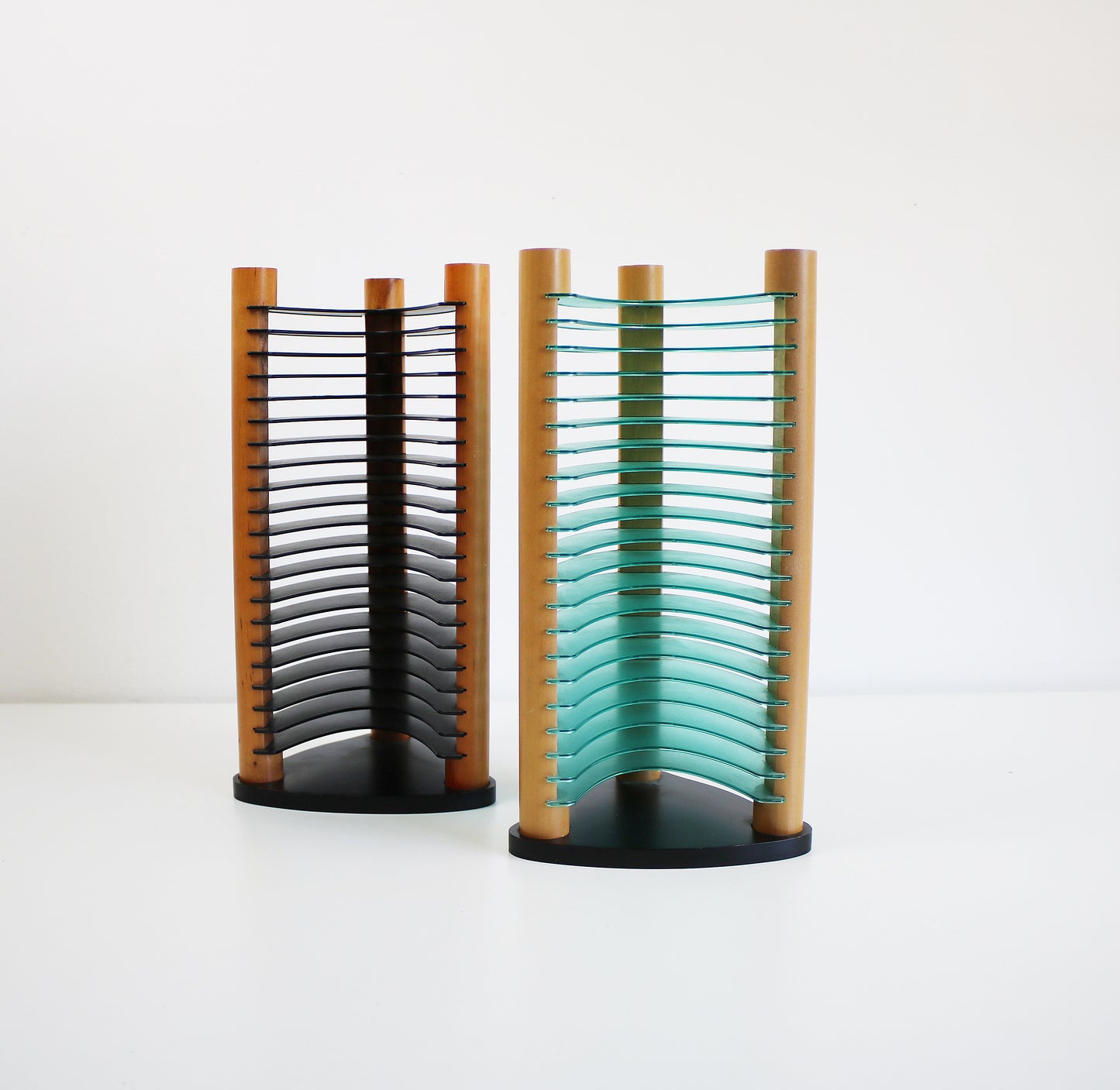 1990s Y2K CD tower / storage rack in wood and acrylic - postmodern design