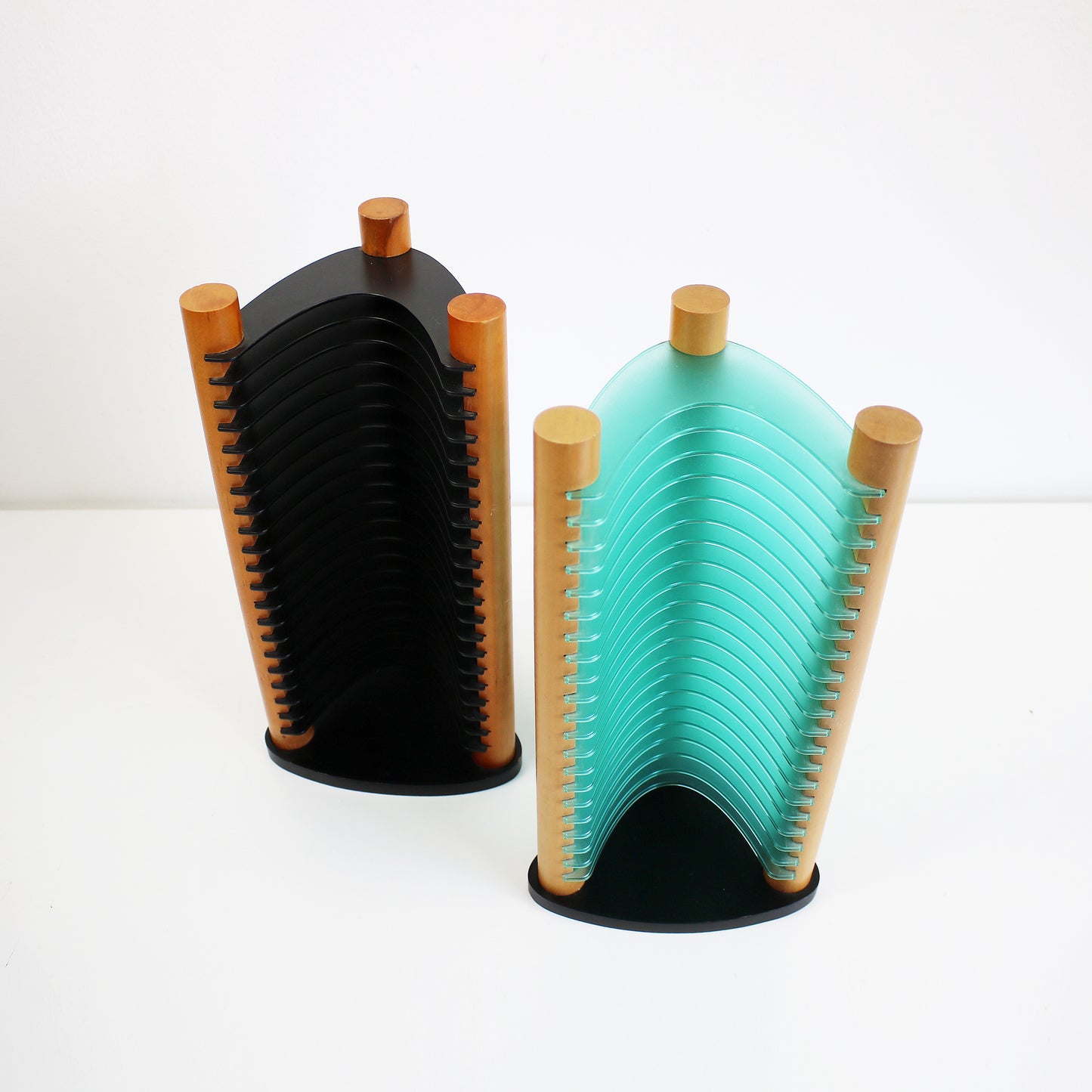 1990s Y2K CD tower / storage rack in wood and acrylic - postmodern design