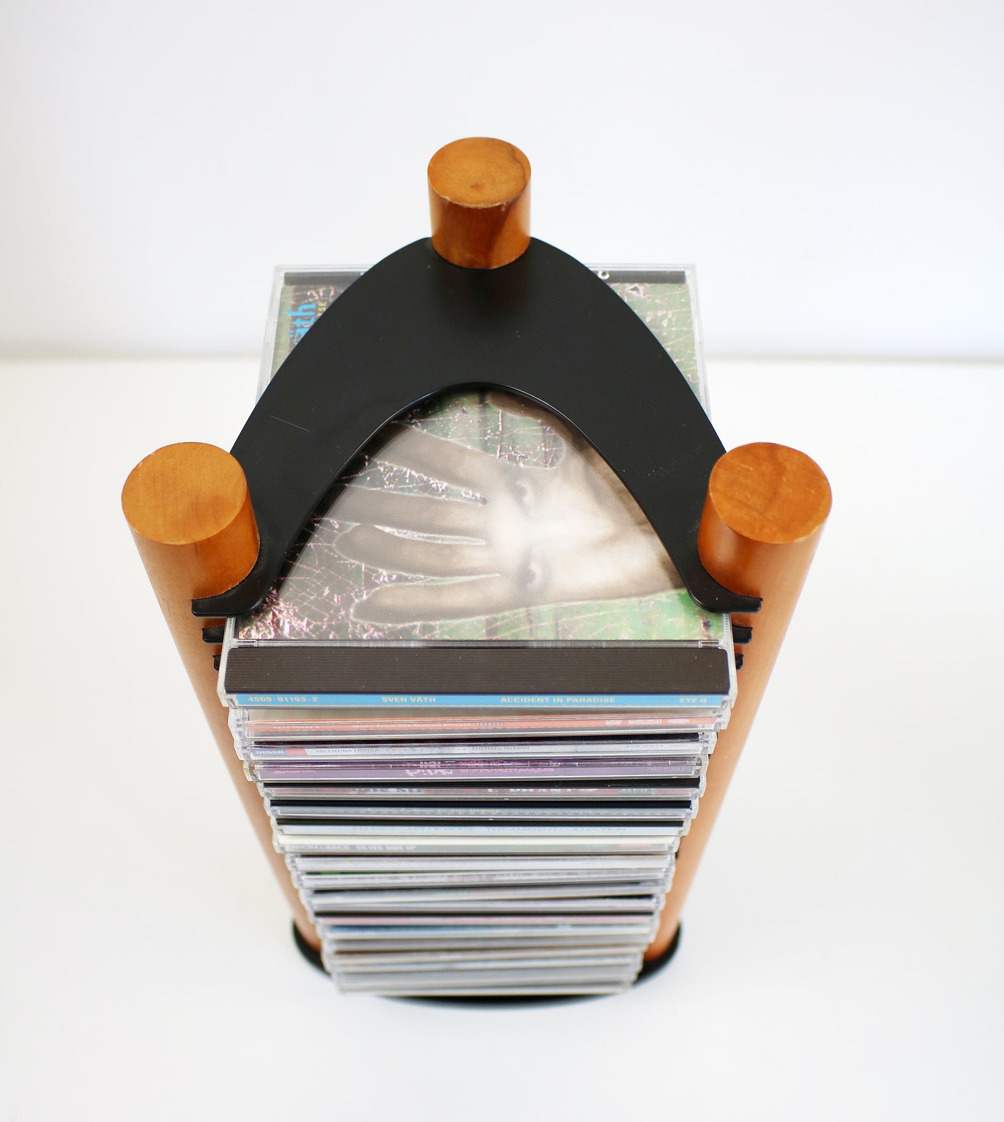 1990s Y2K CD tower / storage rack in wood and acrylic - postmodern design