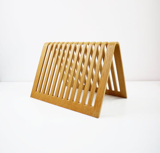 Vintage bent plywood beech veneer magazine rack / vinyl record storage 1980s 1990s