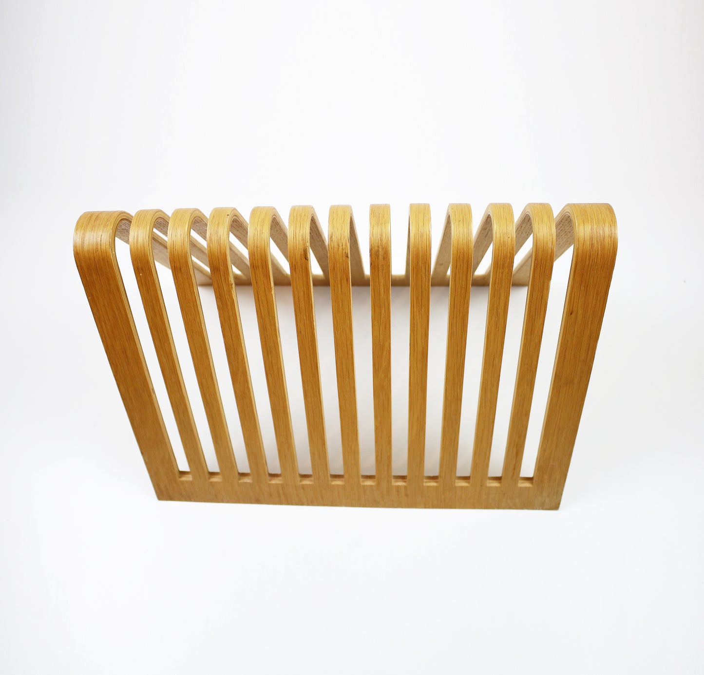 Vintage bent plywood beech veneer magazine rack / vinyl record storage 1980s 1990s
