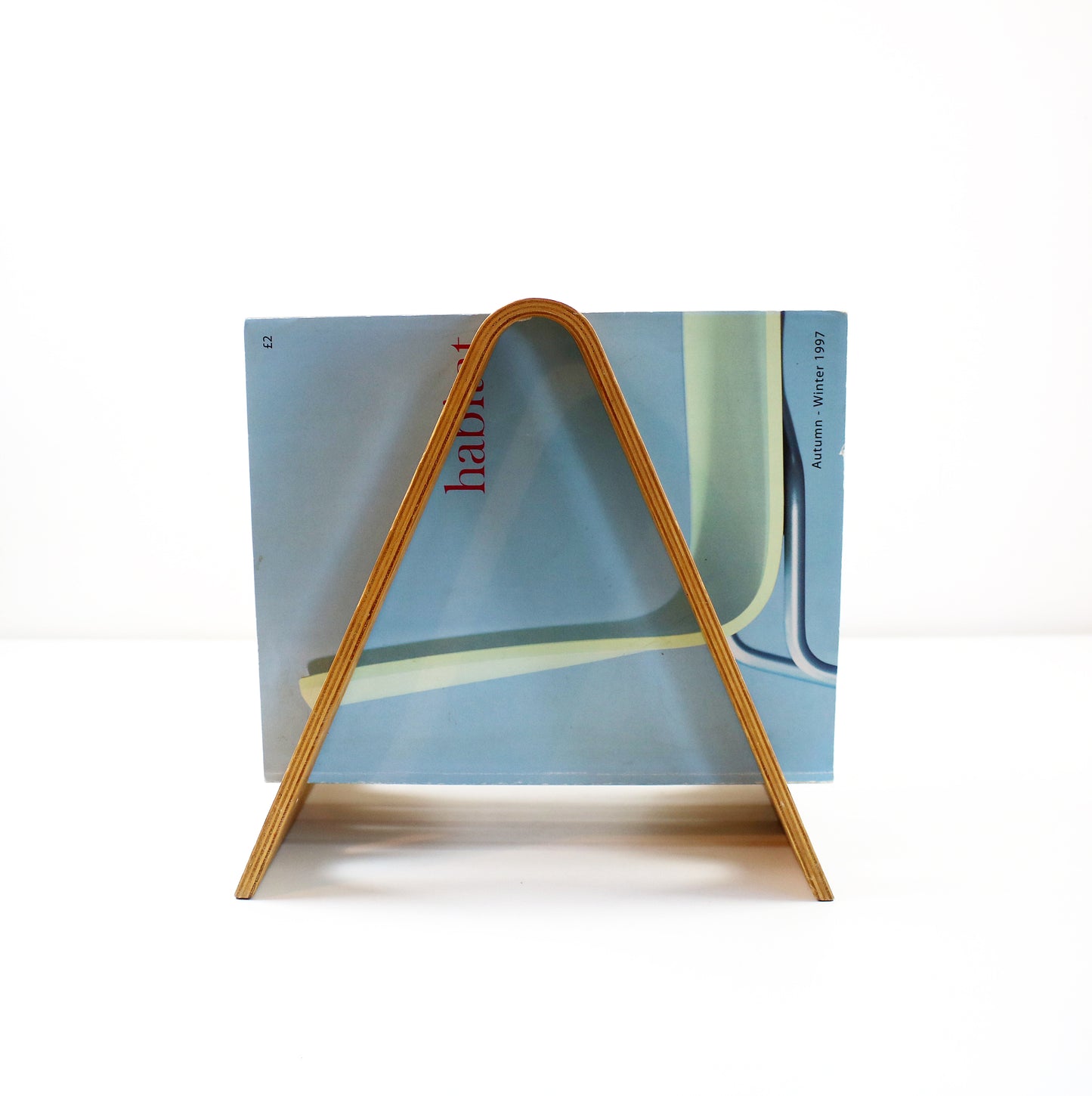 Vintage bent plywood beech veneer magazine rack / vinyl record storage 1980s 1990s
