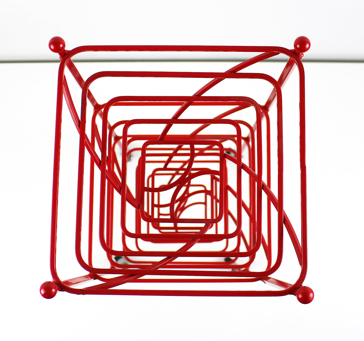 Preloved 3 tier fruit basket vegetable trolley - atomic revival red coated steel - late 20th century