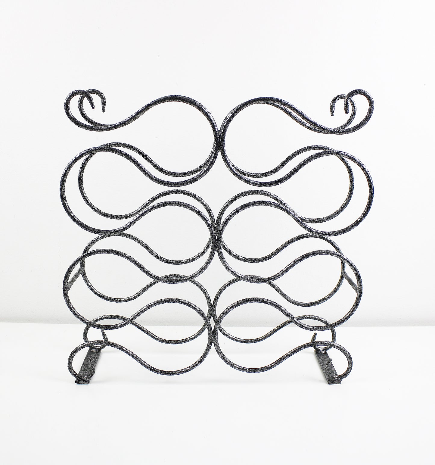 Grey and black scroll design iron wine rack