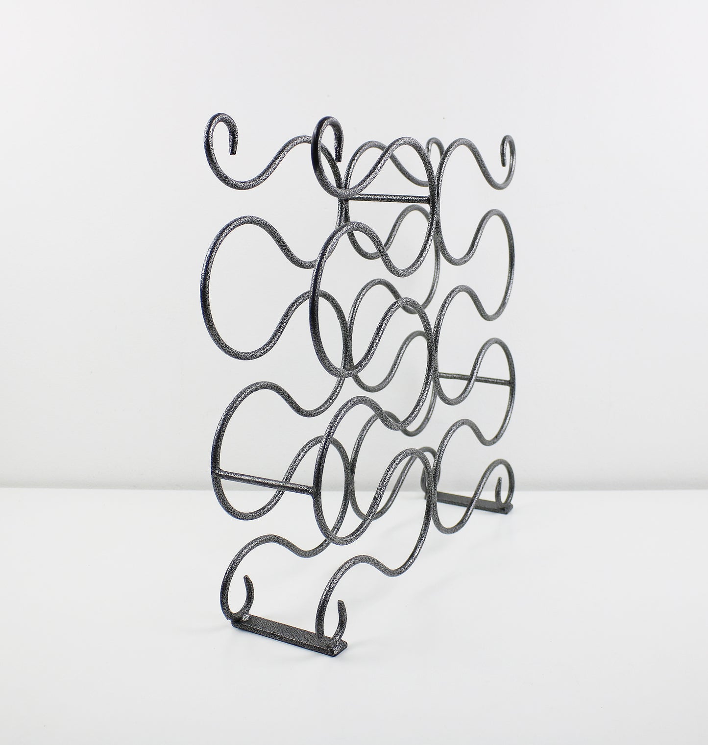 Grey and black scroll design iron wine rack