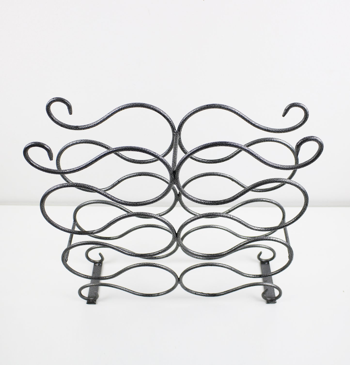 Grey and black scroll design iron wine rack