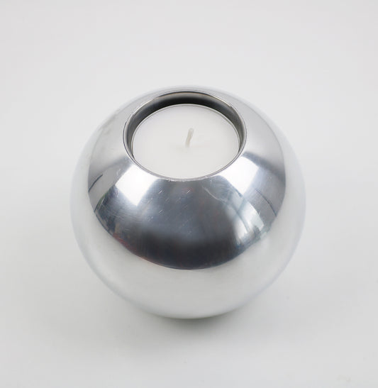 nassjo aluminium orb spherical ball candle holder by ehlen johansson for ikea 2010s space age y2k