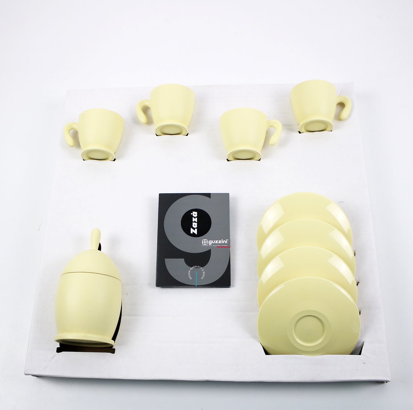 1990s Guzzini Zaza postmodern 4 person coffee set on tray by Angletti and Ruzza