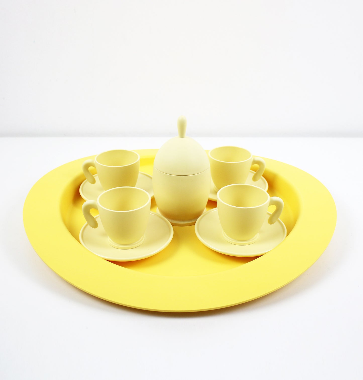 1990s Guzzini Zaza postmodern 4 person coffee set on tray by Angletti and Ruzza
