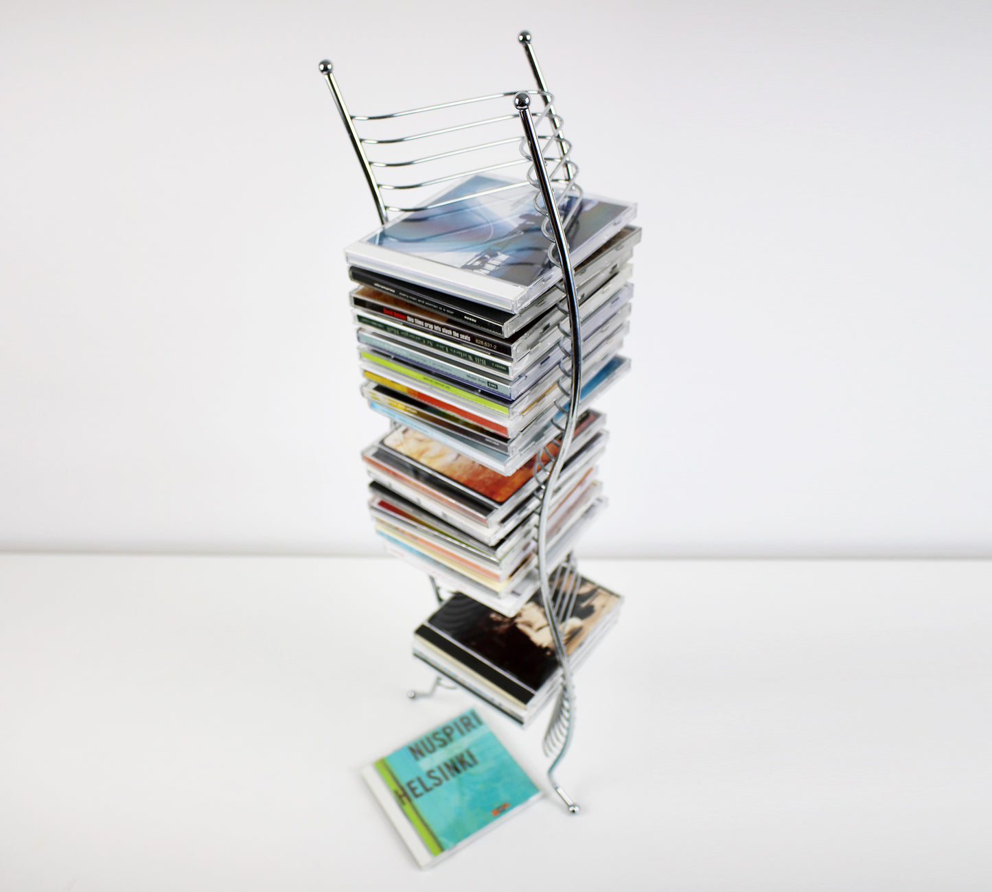 Postmodern wavy chrome CD tower - 40 CDs. Preloved 1980s / 90s