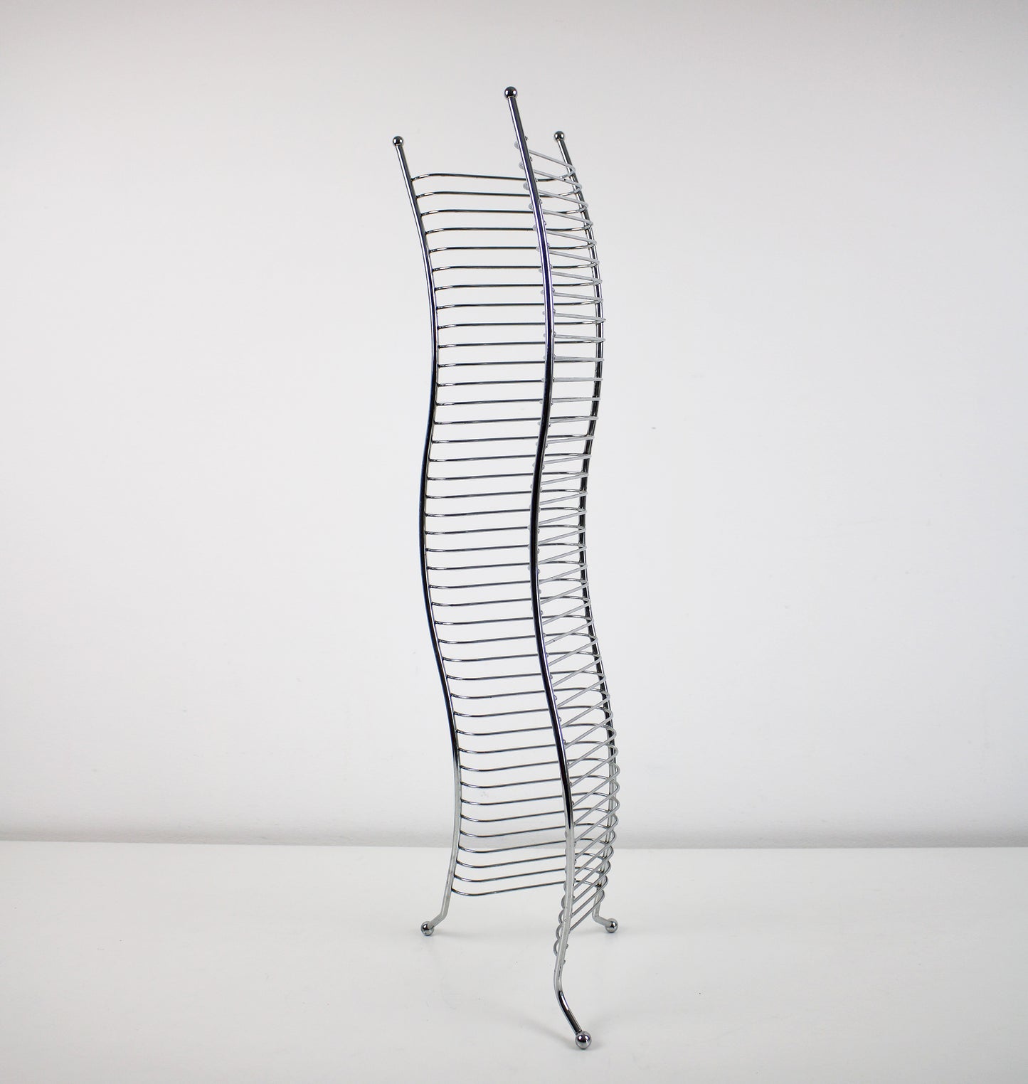 Postmodern wavy chrome CD tower - 40 CDs. Preloved 1980s / 90s