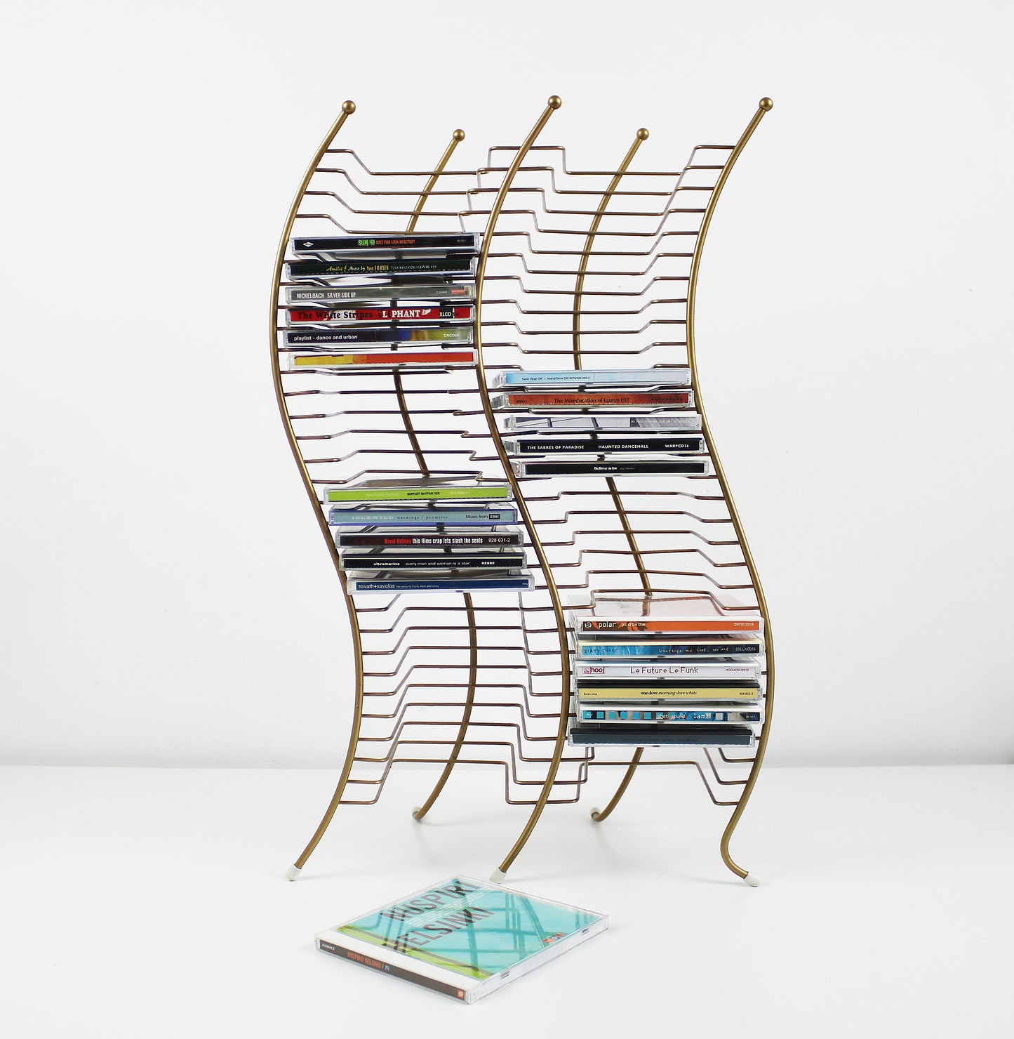 Postmodern gold finish wavy CD storage tower - 60 CDs