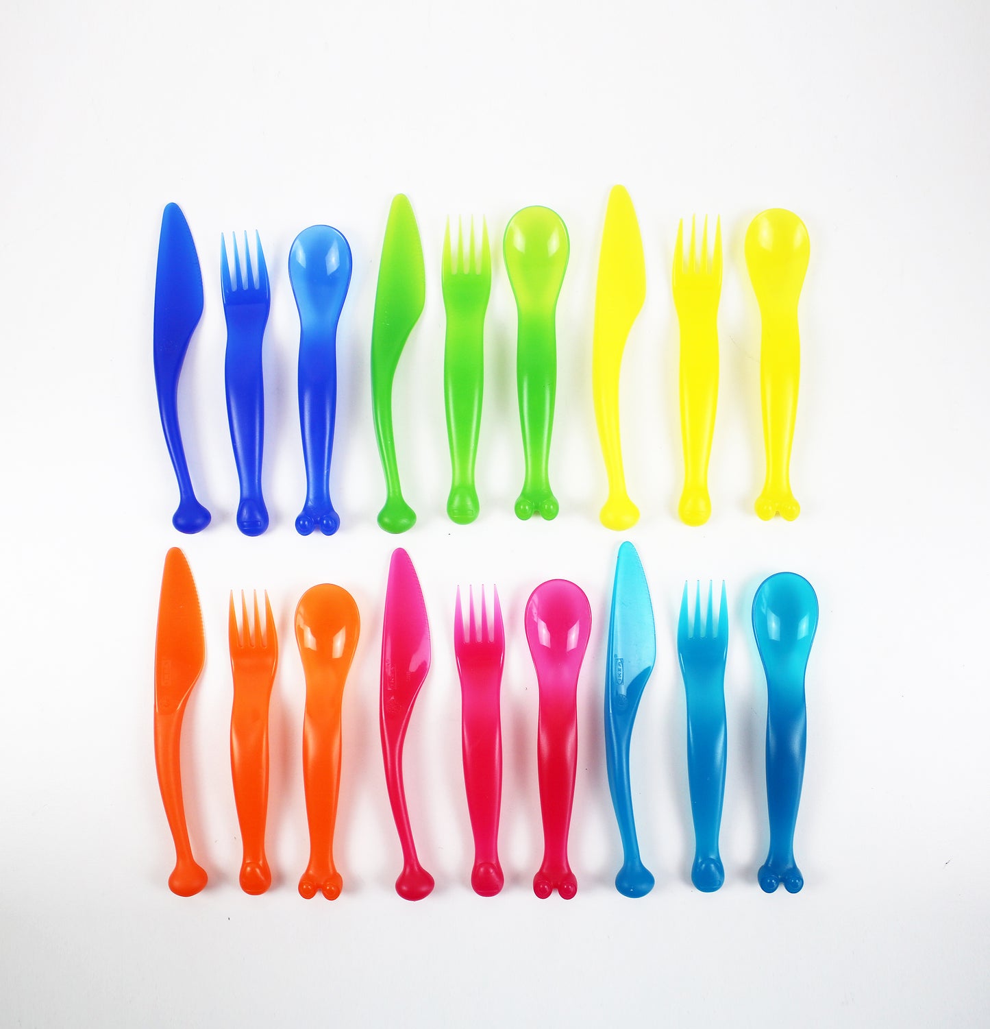 Rare TRIO of 2009 plastic cutlery by IKEA Kalas postmodern / Y2K alien design