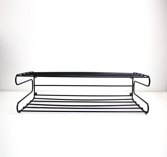 Black metal shelf on a white background