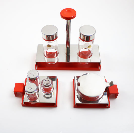 1970s Line+ABS RARE Abert containers in bright orange acrylic, glass and stainless steel 3 styles available
