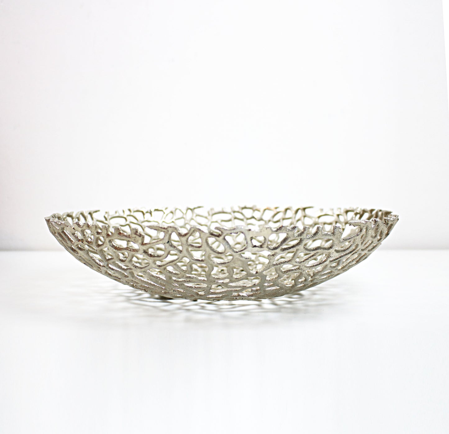 Preloved coral effect fruit platter in silver aluminium