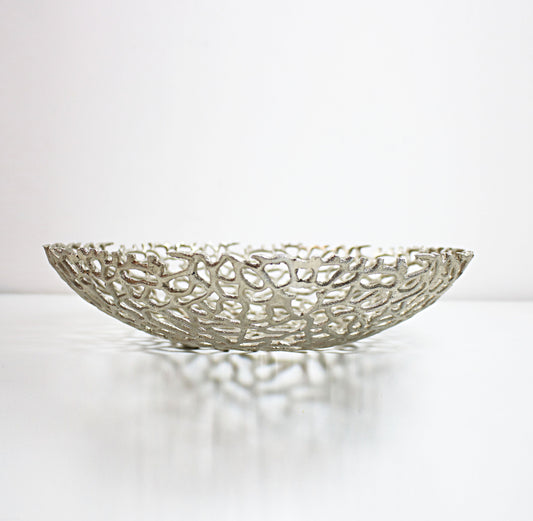 silver coral effect aluminium fruit bowl dish basket decorative