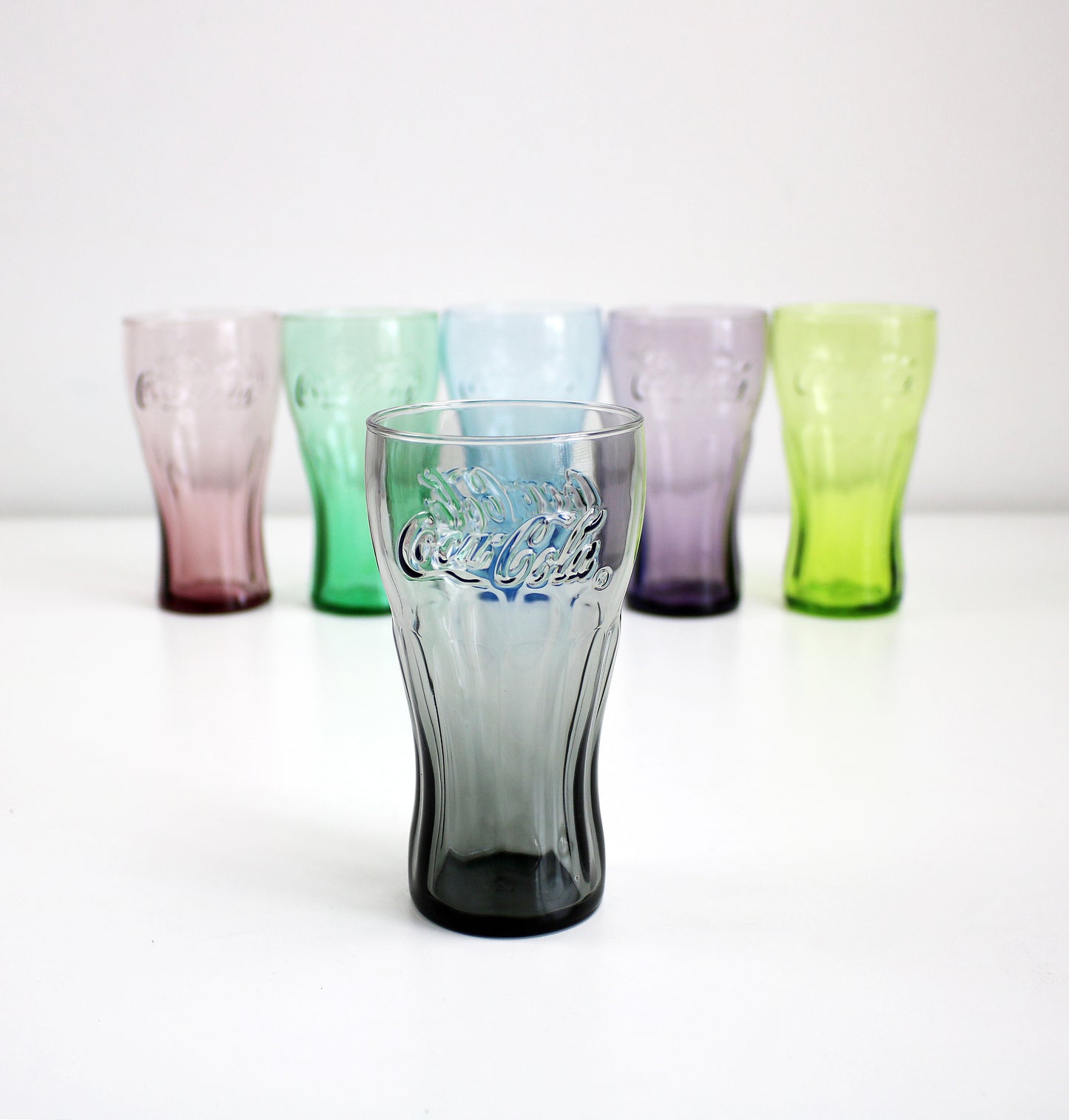 Preloved McDonalds colourful Coca Cola drinking glasses - set of 6