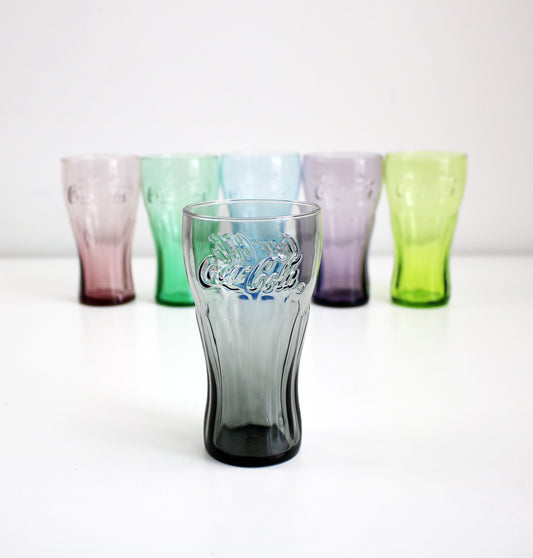 Preloved McDonalds colourful Coca Cola drinking glasses - set of 6