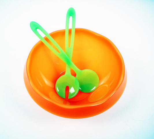1990s post modern acrylic salad servers in Satinato Green - Lollipop range by Guzzini Italy. Unused stock