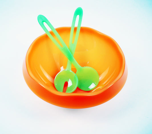 1990s post modern acrylic serving bowl in Satinato Orange - Lollipop range by Guzzini Italy. Unused stock