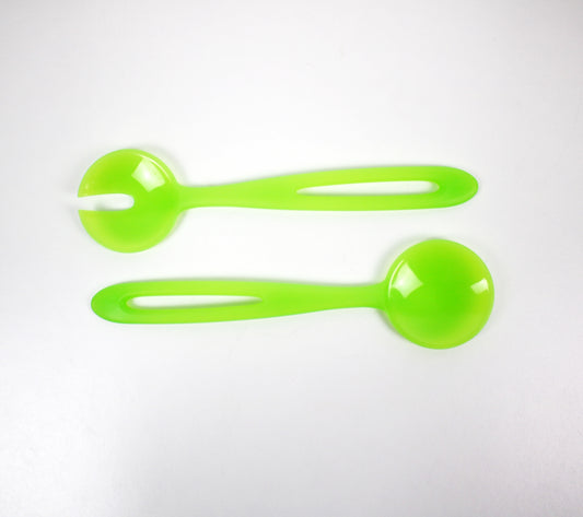 1990s post modern acrylic salad servers in Satinato Green - Lollipop range by Guzzini Italy. Unused stock