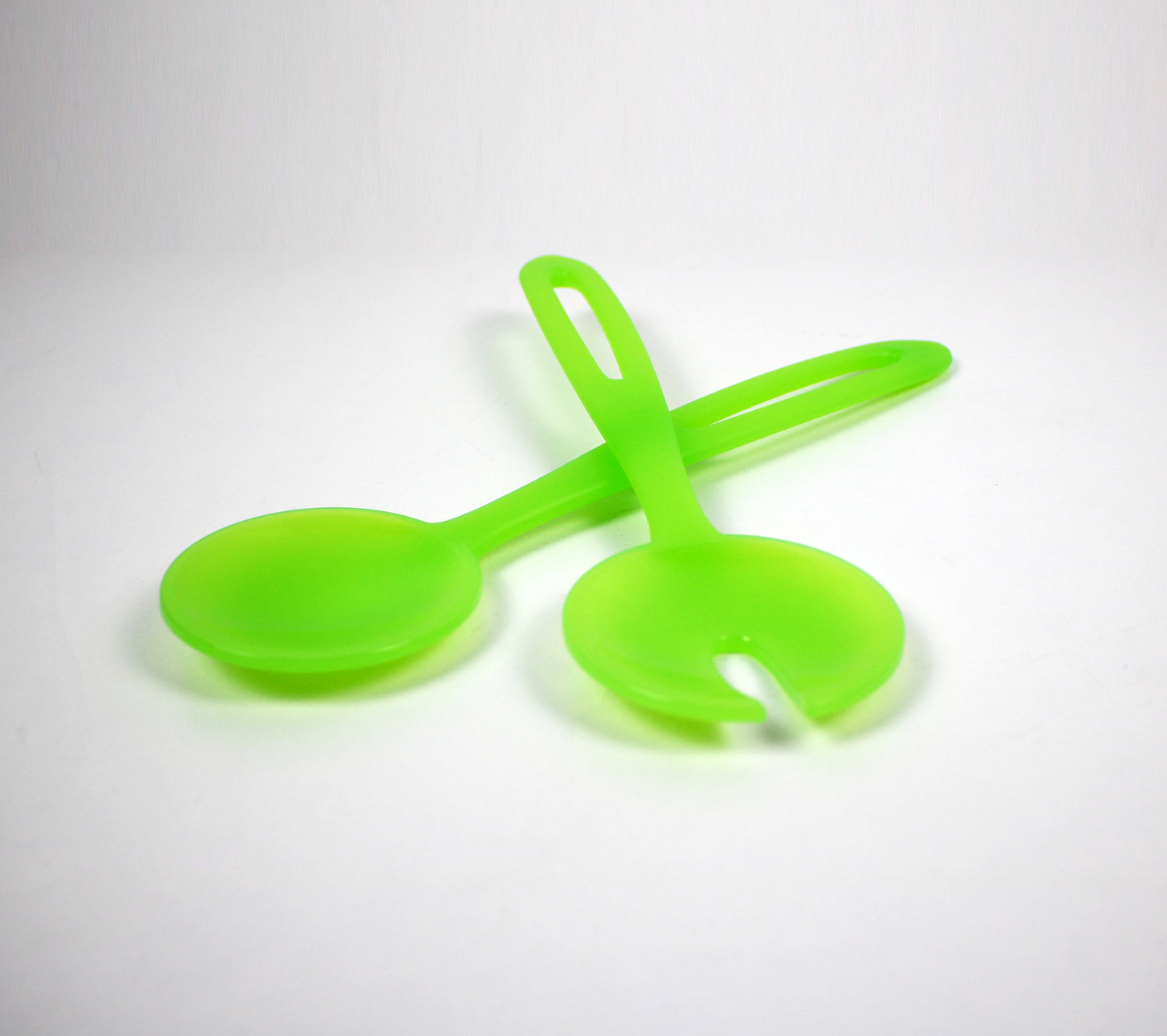1990s post modern acrylic salad servers in Satinato Green - Lollipop range by Guzzini Italy. Unused stock