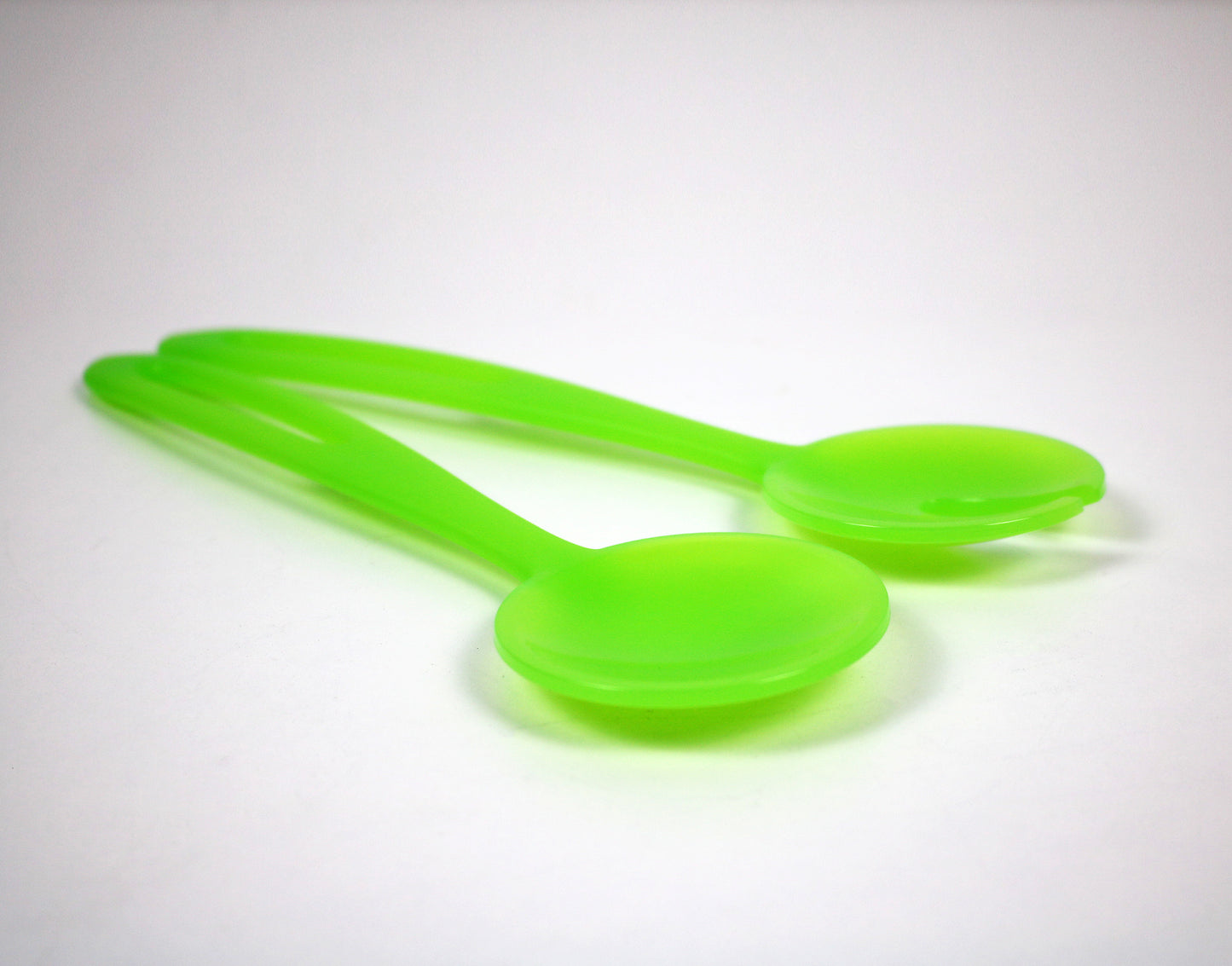 1990s post modern acrylic salad servers in Satinato Green - Lollipop range by Guzzini Italy. Unused stock