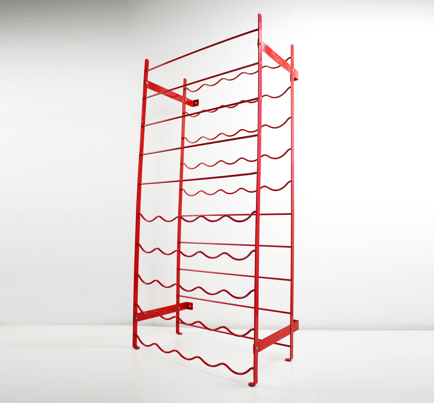 Original 1980s red metal wire wine rack by Herby for Habitat