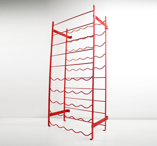 Original 1980s red metal wire wine rack by Herby for Habitat