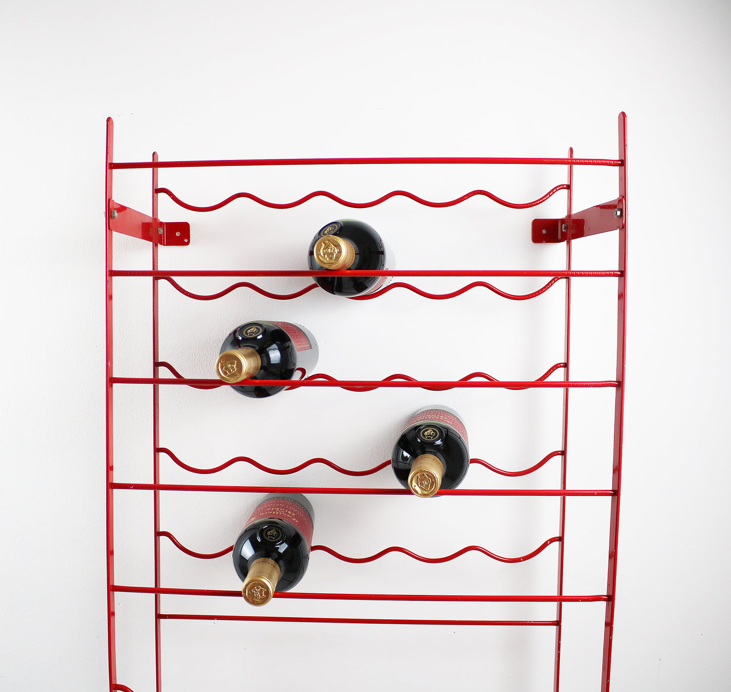 Original 1980s red metal wire wine rack by Herby for Habitat