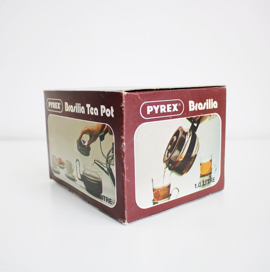 Vintage Pyrex Brasilia Tea Pot Postmodern glass and plastic boxed