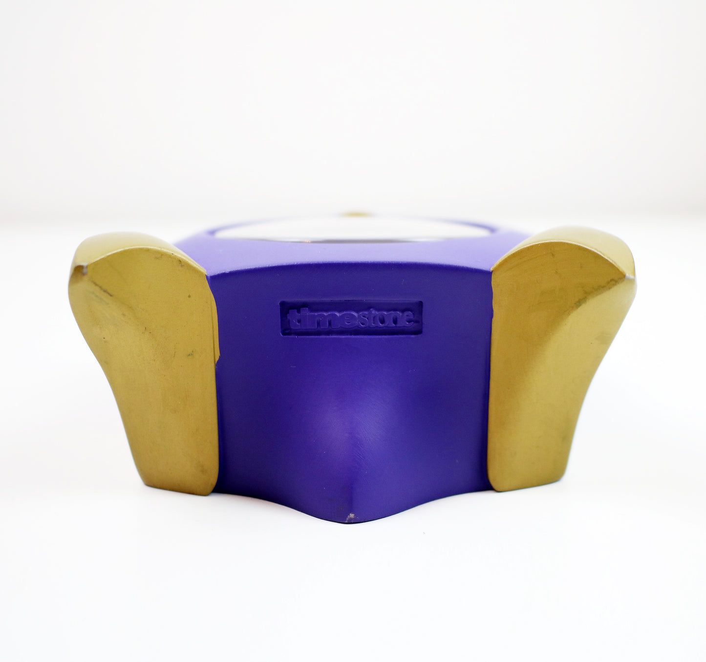 Memphis inspired postmodern mantle clock in purple and gold by Timestone Longford Design