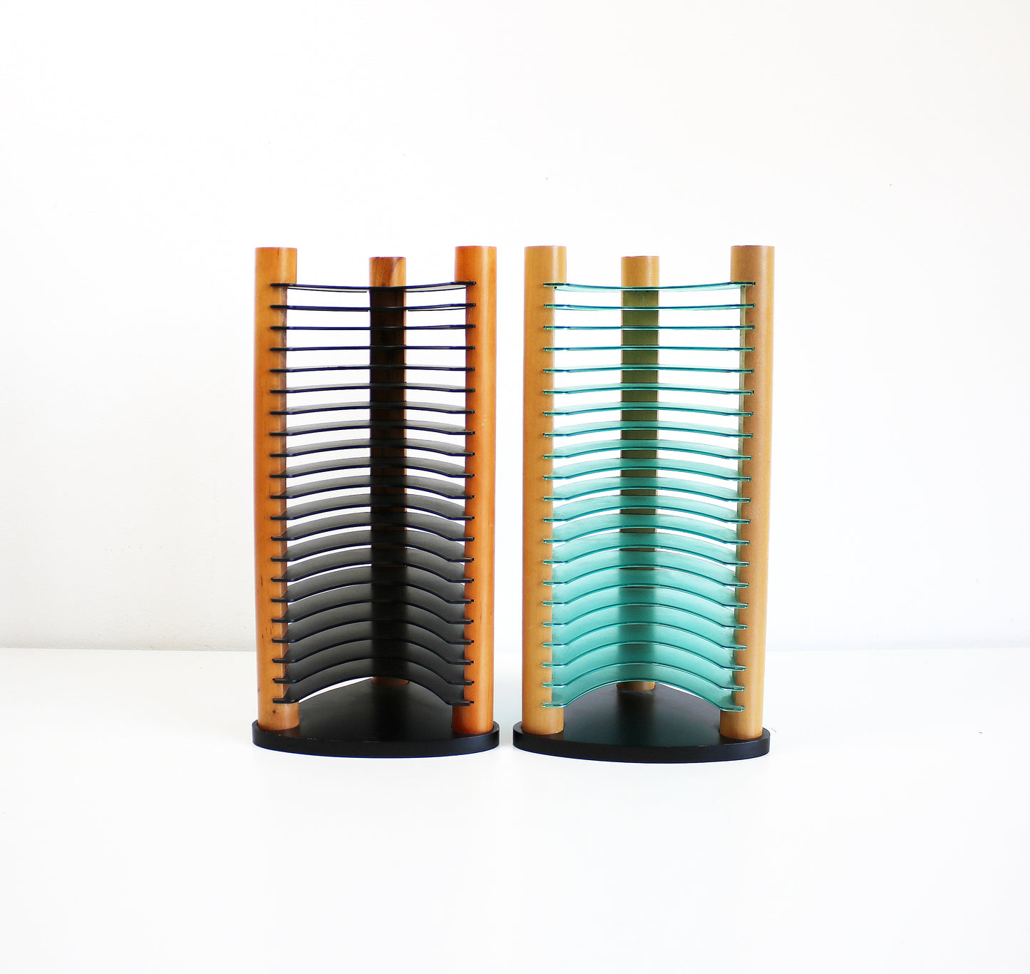 1990s Y2K CD tower / storage rack in wood and acrylic - postmodern design
