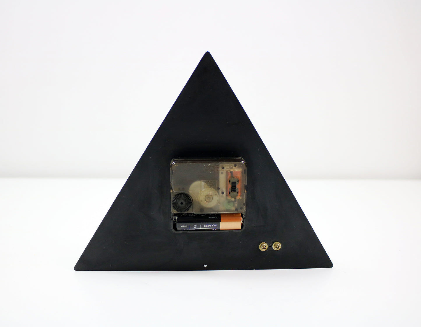 Post modern geometric mantle clock - black and yellow enamelled metal