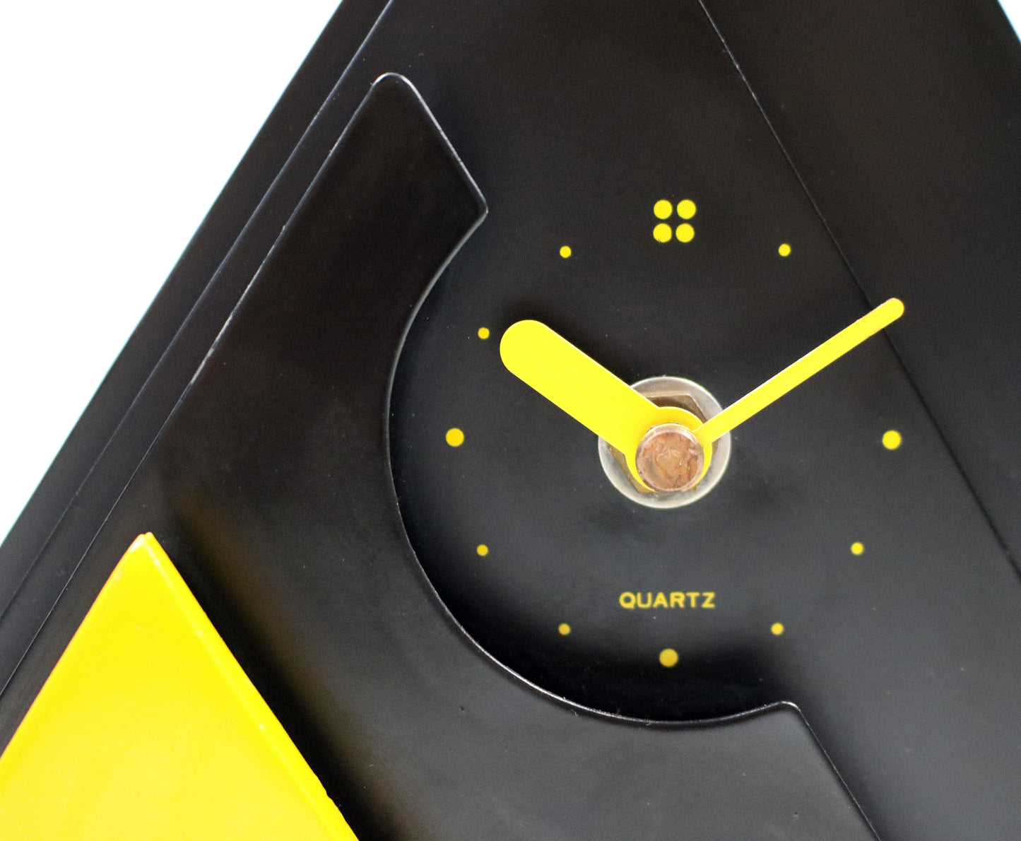 Post modern geometric mantle clock - black and yellow enamelled metal