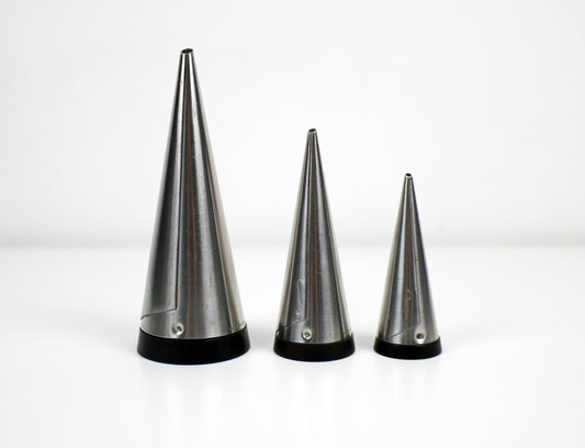 Swedish modernist conical steel cruet salt, pepper and sugar set by Gense of Sweden