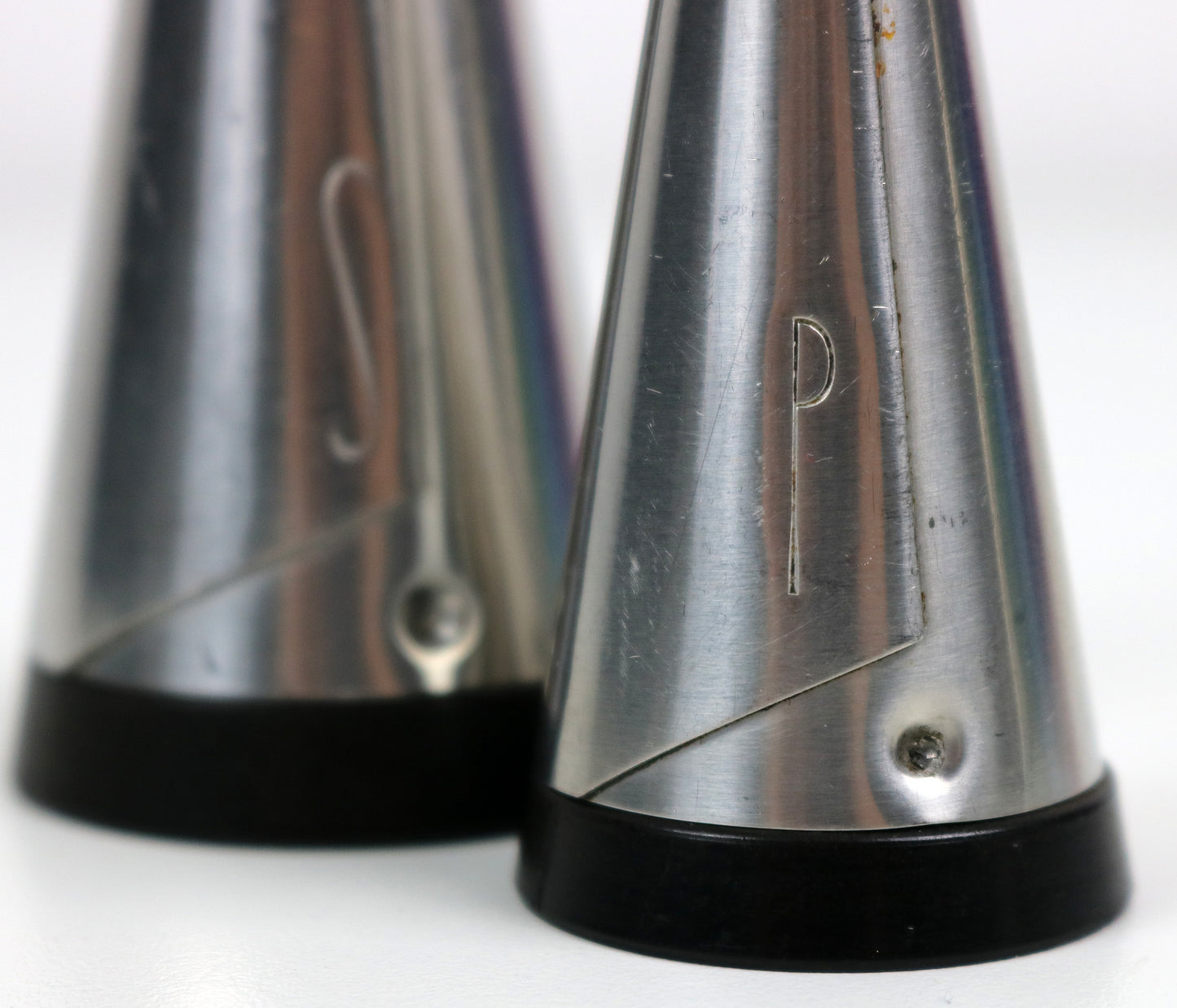 Swedish modernist conical steel cruet salt, pepper and sugar set by Gense of Sweden