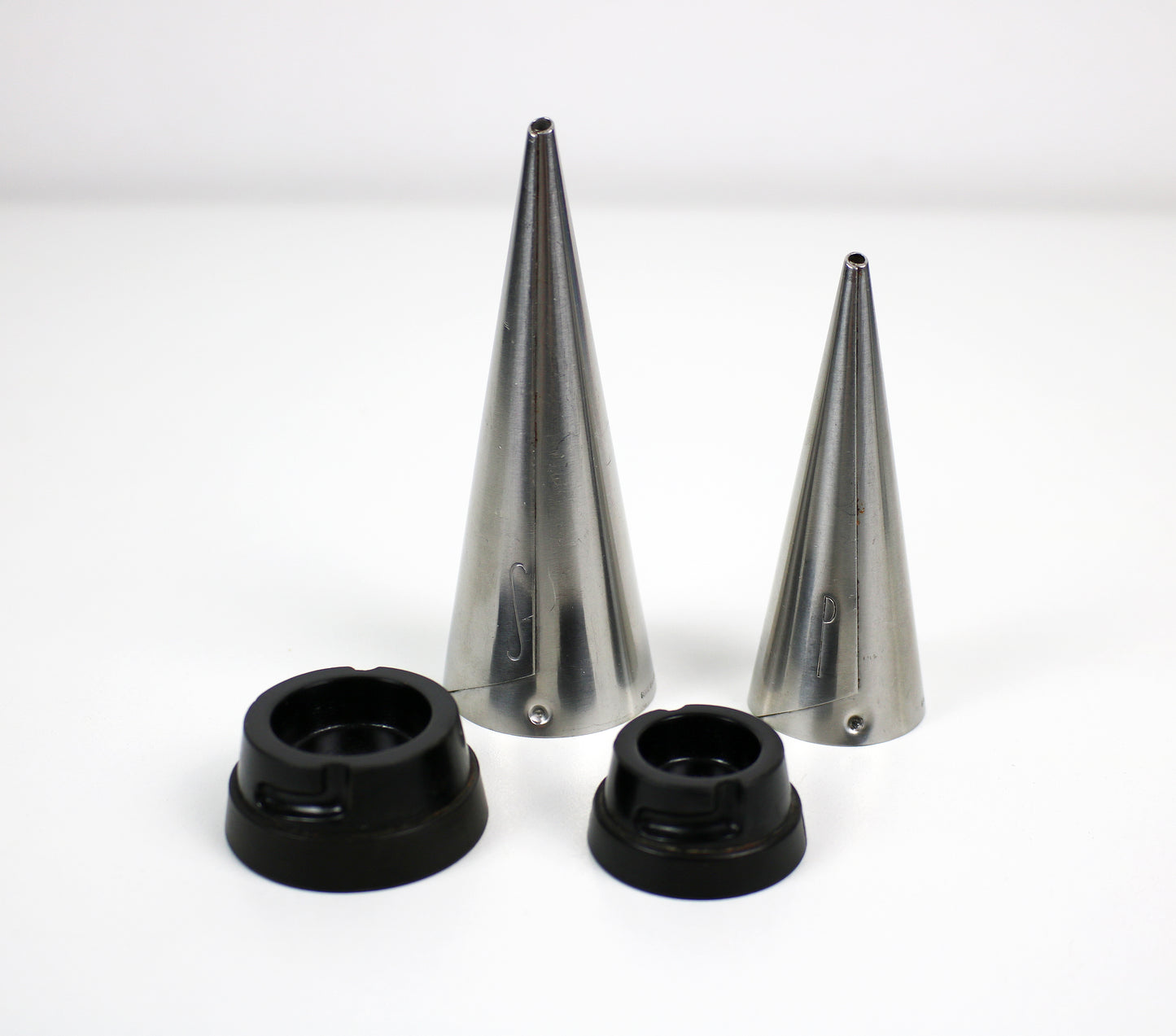 Swedish modernist conical steel cruet salt, pepper and sugar set by Gense of Sweden