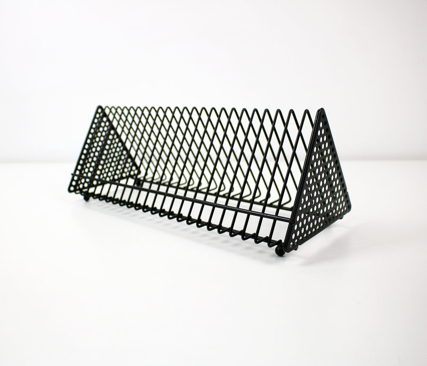 Black perforated metal CD storage rack by Hi-tek in the 1990s
