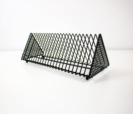 Black perforated metal CD storage rack by Hi-tek in the 1990s