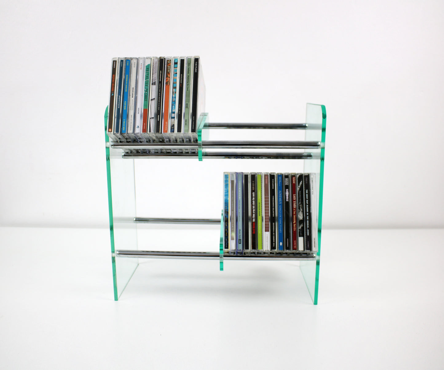 Lucite and chrome preloved CD storage rack