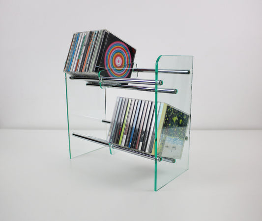 Lucite and chrome preloved CD storage rack