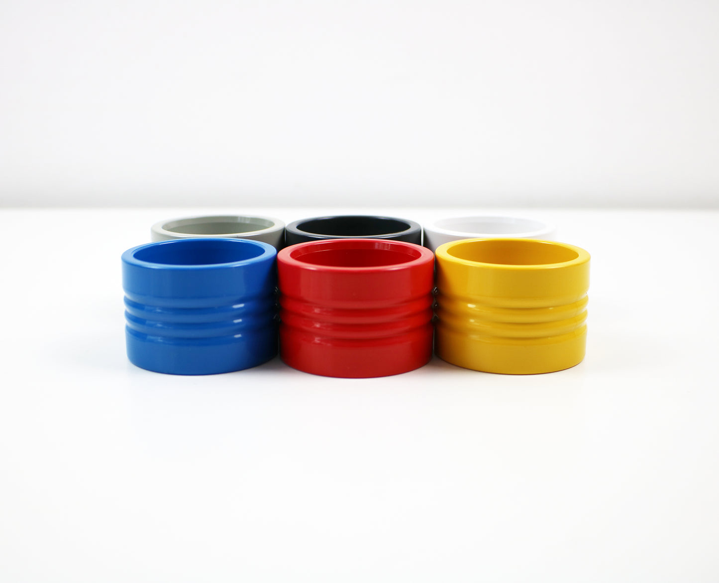 Set of 6 1970s Linea Due napkin rings by Pino Spagnolo for Biesse - unused vintage stock