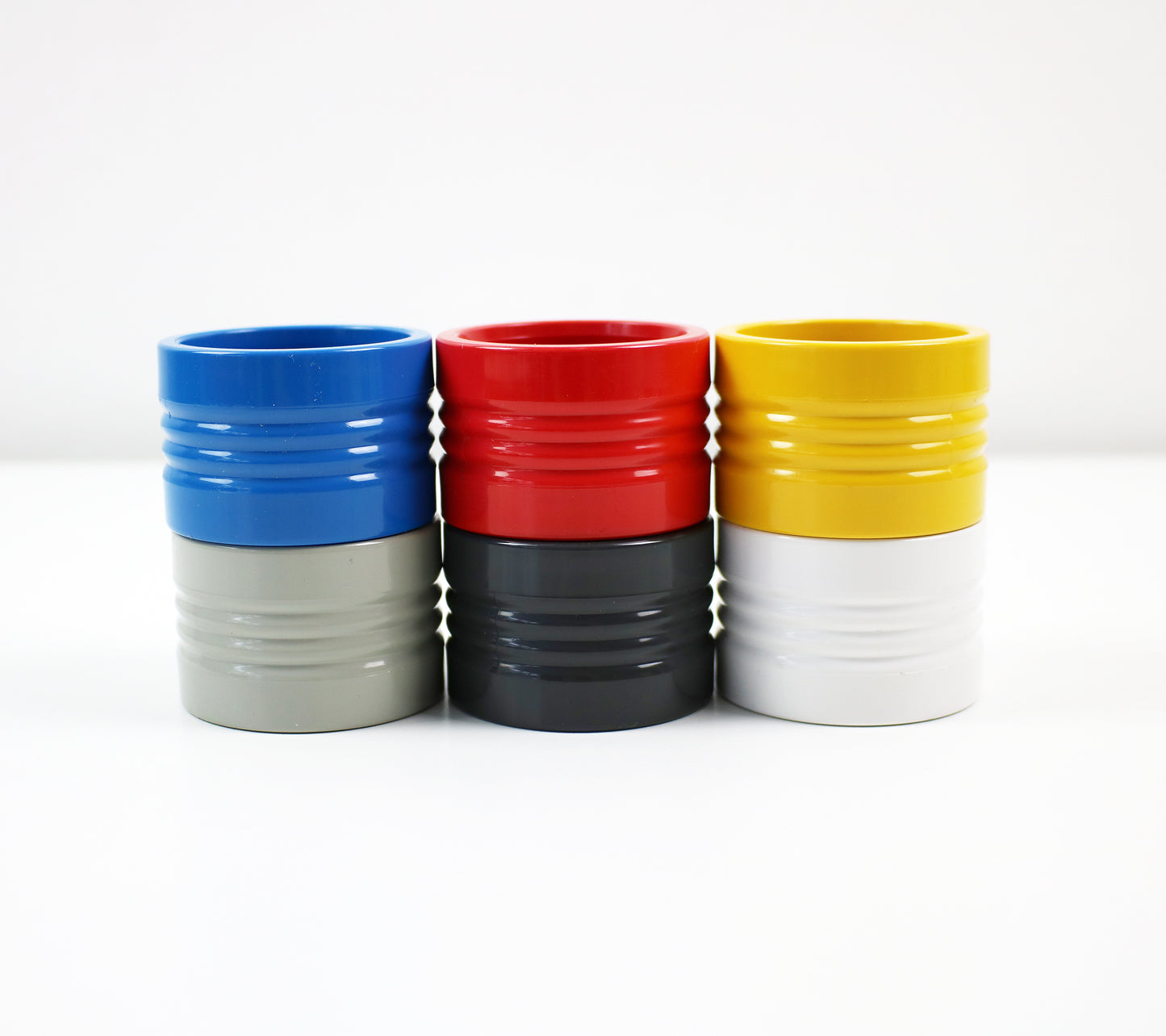 Set of 6 1970s Linea Due napkin rings by Pino Spagnolo for Biesse - unused vintage stock