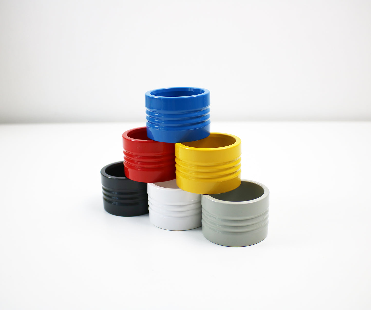 Set of 6 1970s Linea Due napkin rings by Pino Spagnolo for Biesse - unused vintage stock